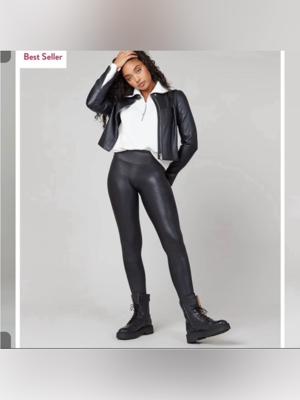 NWT SPANX Shiny Black High-Rise Faux Leather Leggings Size L